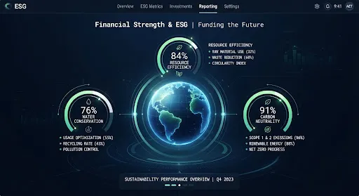 Infographic displaying planetary sustainability metrics around a central globe.